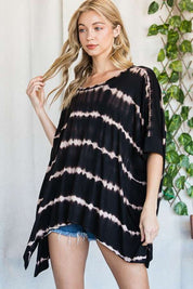 Women's Striped Tie Dye Short Sleeve Tunic