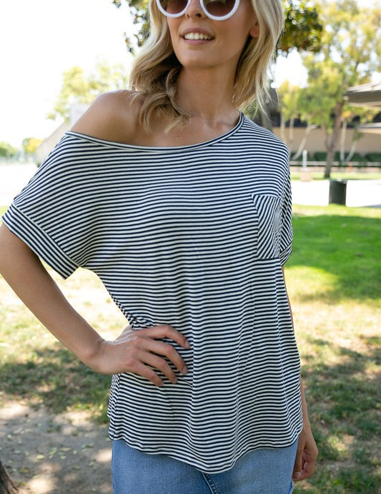 Women's Pin Stripe One Shoulder Boxy Top