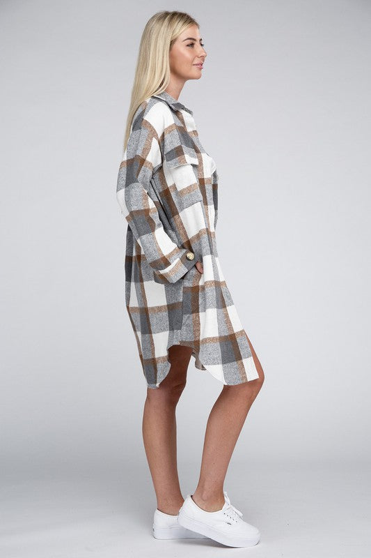 Women's Plaid Drop Shoulder Long Sleeve Shirt