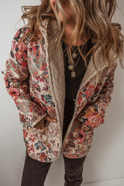 Women's Hooded Floral Sherpa Lined Jacket