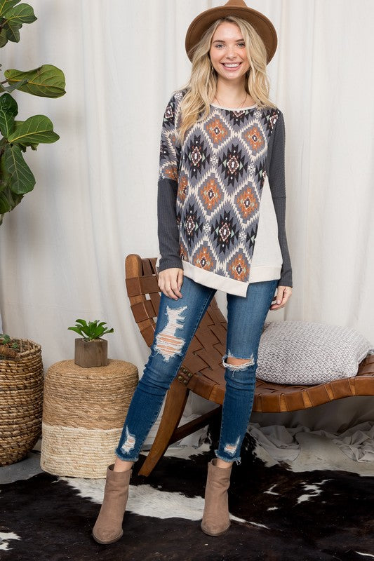 Women's Oversized Aztec Print Mix and Match Top