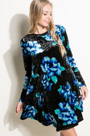 Women's Loose Fit Floral Print Velvet Swing Mini Dress