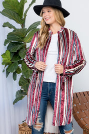 Women's Casual Stripe Velvet Long Cardigan