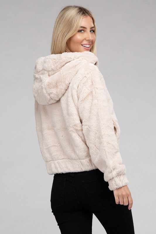 Women's Cozy Fluffy Zip-Up Teddy Hoodie