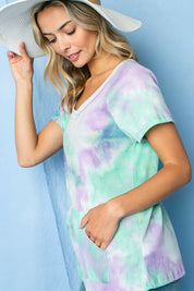 Women's Tie Dye Thermal V Neck Top