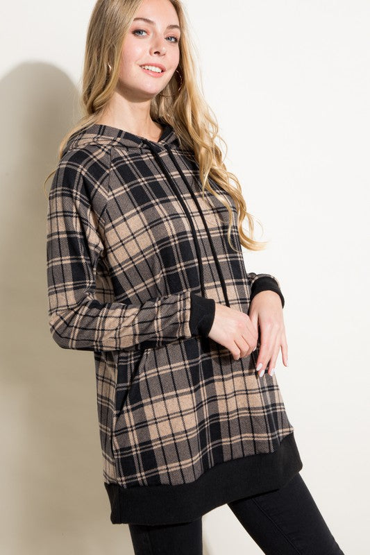 Women's Casual Plaid Mixed Hoodie Sweatshirt