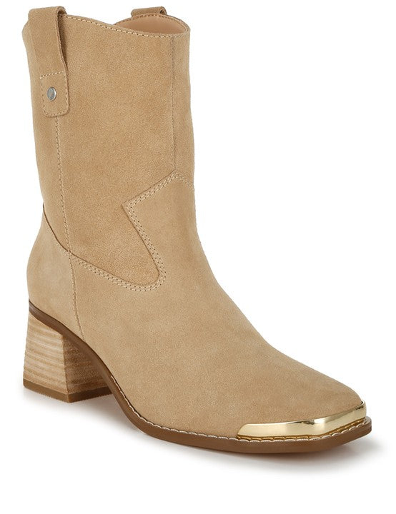 Women's Suede Western-Inspired Square Toe Ankle Boots