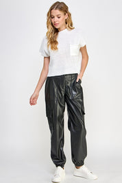 Women's Casual Loose Fit Vegan Leather Cargo Pants