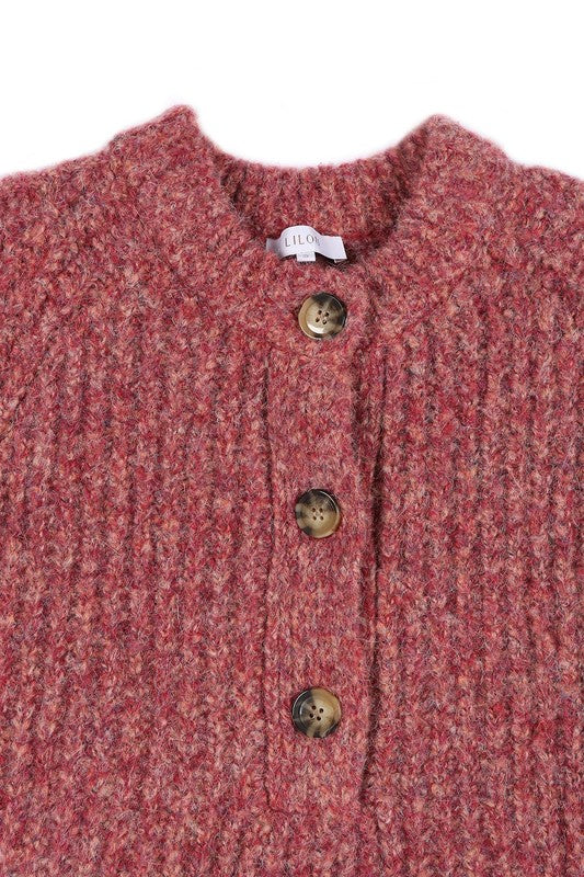 Women's Crop Melange Sweater Top with Bold Buttons