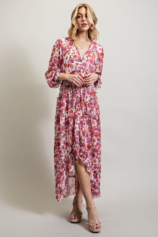 Women's Bohemian Floral High and Low Maxi Dress