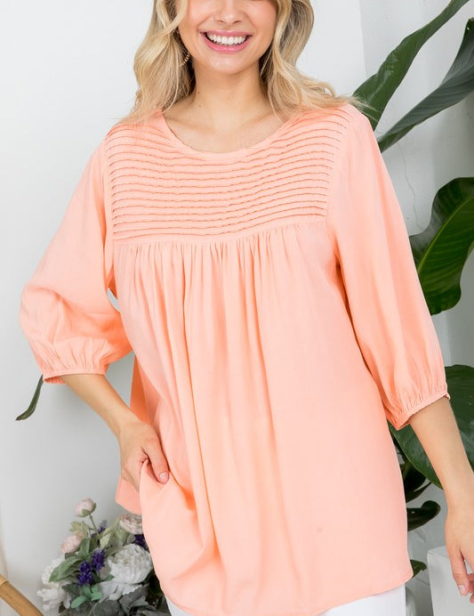 Women's Casual Solid Pintuck Tunic Blouses