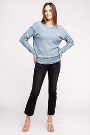 Women's Casual Melange Hi-Low Hem Round Neck Sweater