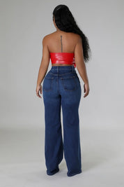 Women's High Rise Wide Leg Jeans in Dark Denim