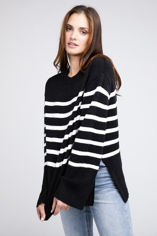 Women's Oversized Ribbed Hem Stripe Sweater