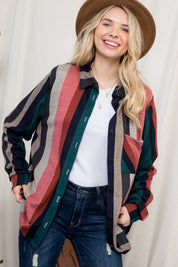 Women's Oversized Cozy Stripe Flannel Shacket