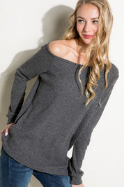 Women's Waffle One Shoulder Long Sleeve Top