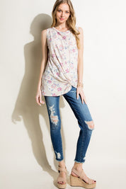 Women's Floral Print Sleeveless Tunic Top