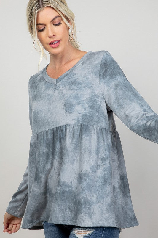 Women's Relaxed Fit Cloud Tie Dye Babydoll Top