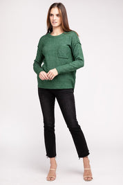 Women's Casual Melange Hi-Low Hem Round Neck Sweater