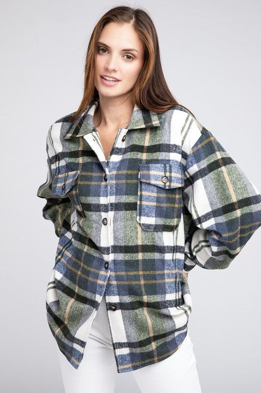 Men's Oversized Textured Flannel Shirt with Big Checks