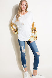 Women's Loose Fit Chain Print and Solid Long Sleeve Top