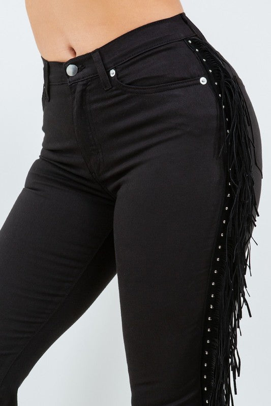 Women's High Rise Fringe Bell Bottom Jeans