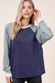 Women's Loose Fit Color Block Terry Sweatshirt