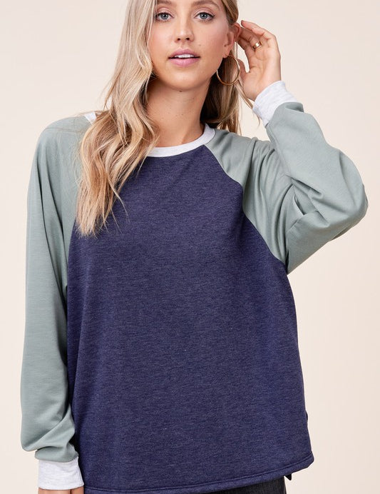 Women's Loose Fit Color Block Terry Sweatshirt