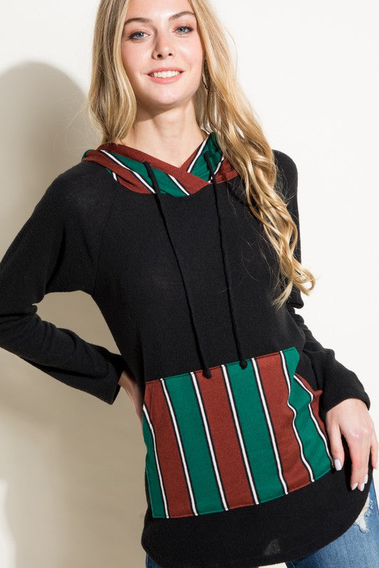 Women's Casual Long Sleeve Stripe Hoodie Sweatshirt