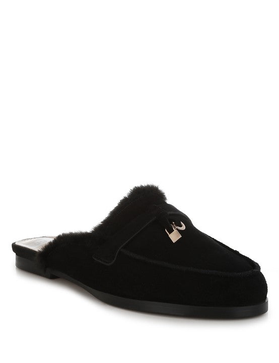 Women's Casual Suede & Faux Fur Slip On Mules