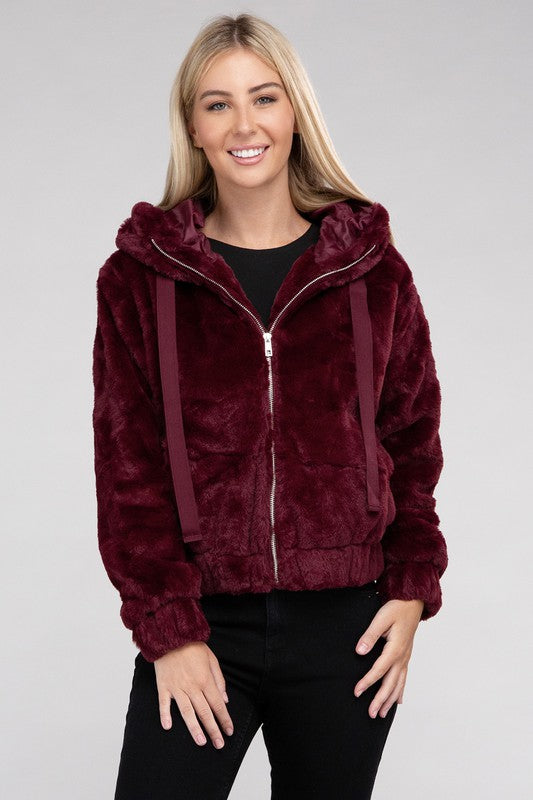 Women's Cozy Fluffy Zip-Up Teddy Hoodie