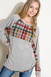 Women's Casual Multi Color Plaid Mixed Top