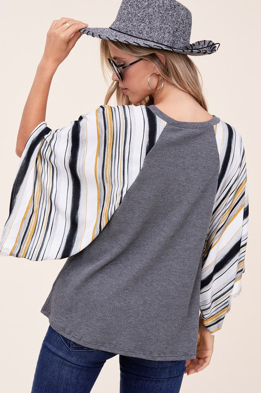 Women's Waffle Stripe Mix Kimono Top