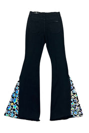 Women's High Rise Black Bell Bottom Jeans with Star Embellishments