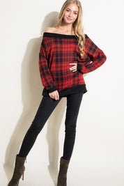 Women's Plaid Off Shoulder Top