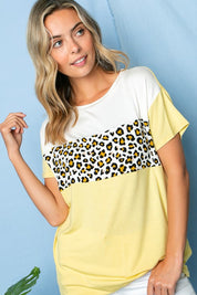 Women's Animal Color Blocked Short Sleeve Round Neck Top