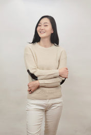 Women's Cozy Honeycomb Stitch Pullover Sweater with Elbow Patches