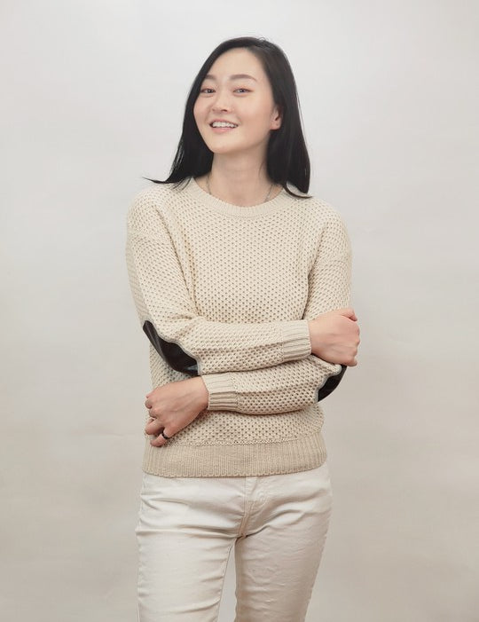 Women's Cozy Honeycomb Stitch Pullover Sweater with Elbow Patches