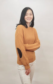 Women's Cozy Honeycomb Stitch Pullover Sweater with Elbow Patches