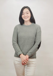 Women's Cozy Honeycomb Stitch Pullover Sweater with Elbow Patches