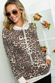 Women's Casual Cheetah Print Hoodie Sweatshirt