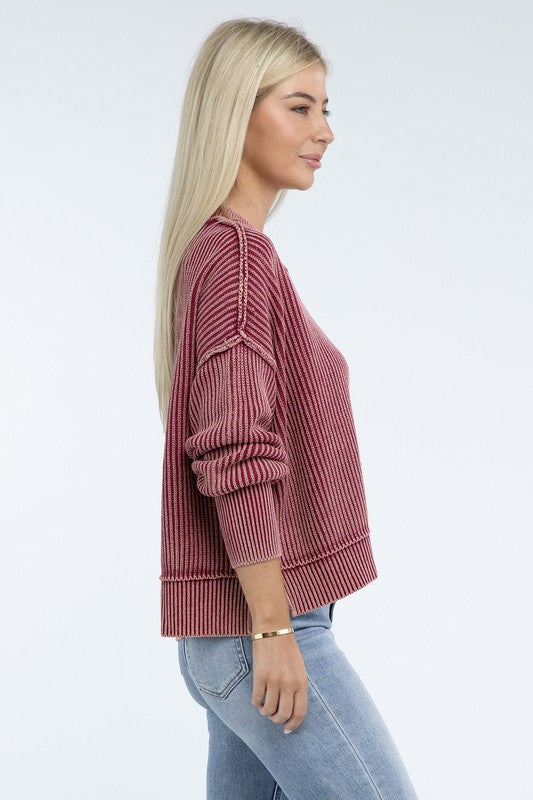 Women's Oversized Cropped Sweater with Side Slits