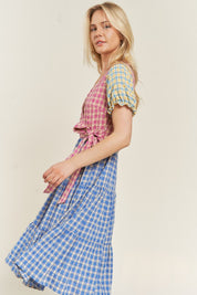 Women's Colorblock Gingham Tiered Dress