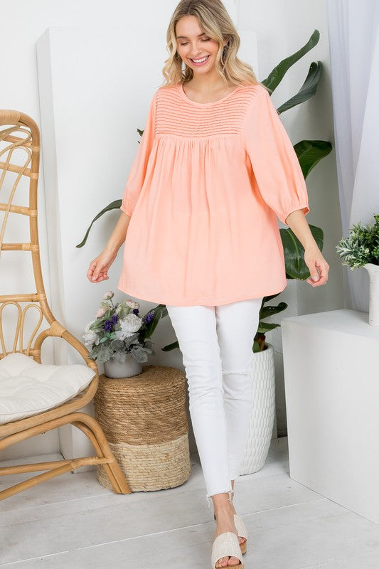 Women's Casual Solid Pintuck Tunic Blouses