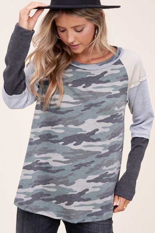 Women's Camouflage Color Block Top