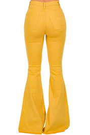 Women's High-Waisted Mustard Bell Bottom Jeans