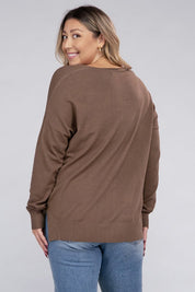 Women's Plus Oversized V-Neck Garment Dyed Sweater