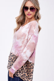 Women's Loose Fit Tie Dye & Cheetah Print Boxy Top