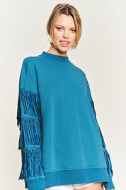 Women's Silver Studded Fringe Sleeve Top