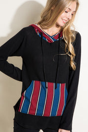 Women's Casual Long Sleeve Stripe Hoodie Sweatshirt